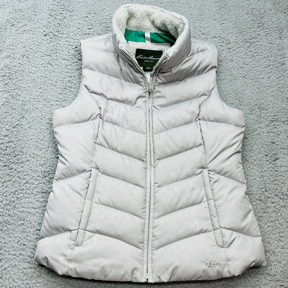 Eddie Bauer EB550 Premium Goose Down Puffer Vest Womens Small Silver GorpCore